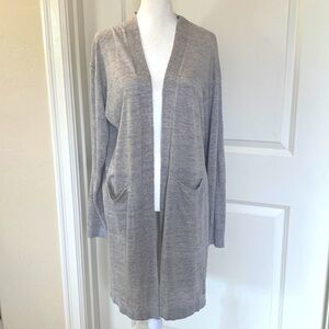 UNI QLO Long Cardigan duster Womens M Linen blend Coastal grandma Beach classic